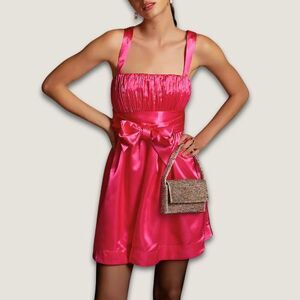 Anthropologie Maeve Mini Dress Bow-Tie Satin Prom Cocktail Party Pink Rose 6 NWT